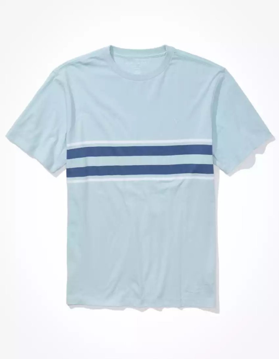 T Shirts American Eagle AE Super Soft Rayé Bleu Homme | VDI-90850187